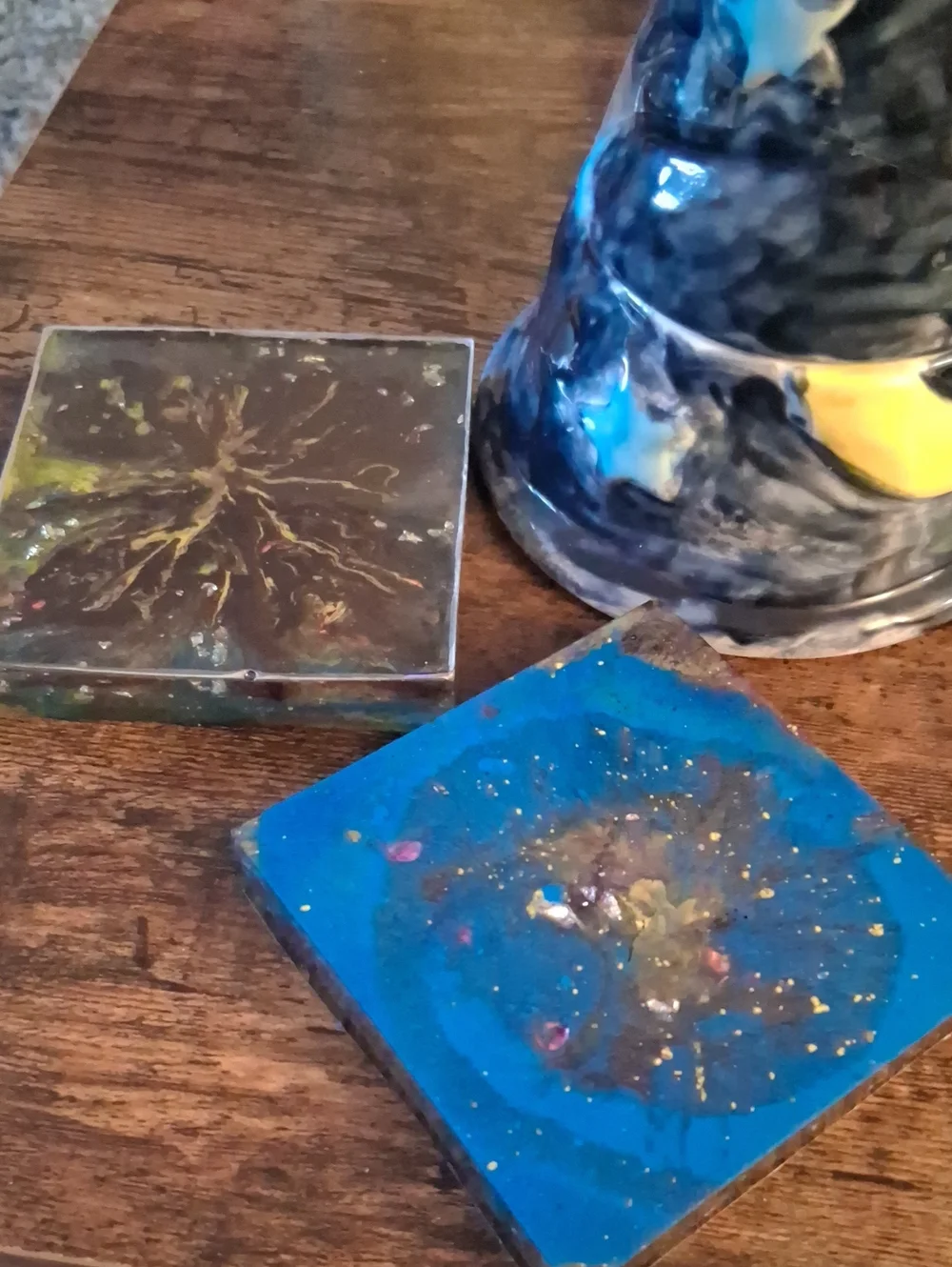 Handmade Resin Coaster Set - Deep Purple & Blue Galaxy with Gold Accents